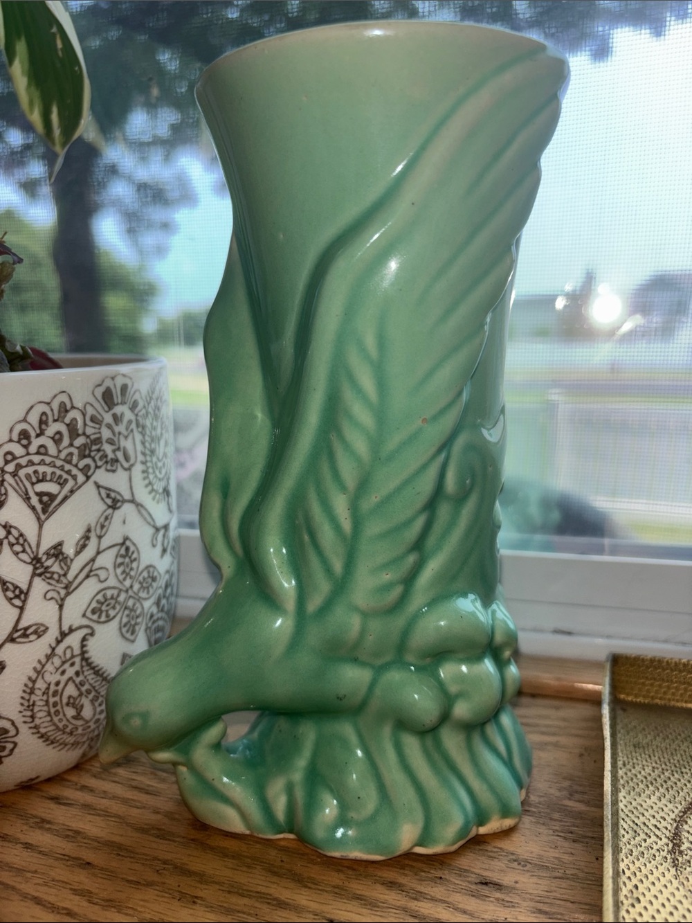 Seafoam Green Ceramic Winged Vase - Home Accents